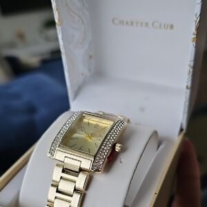 Charter Club Gold-Tone Bracelet Watch with Crystal Detailing